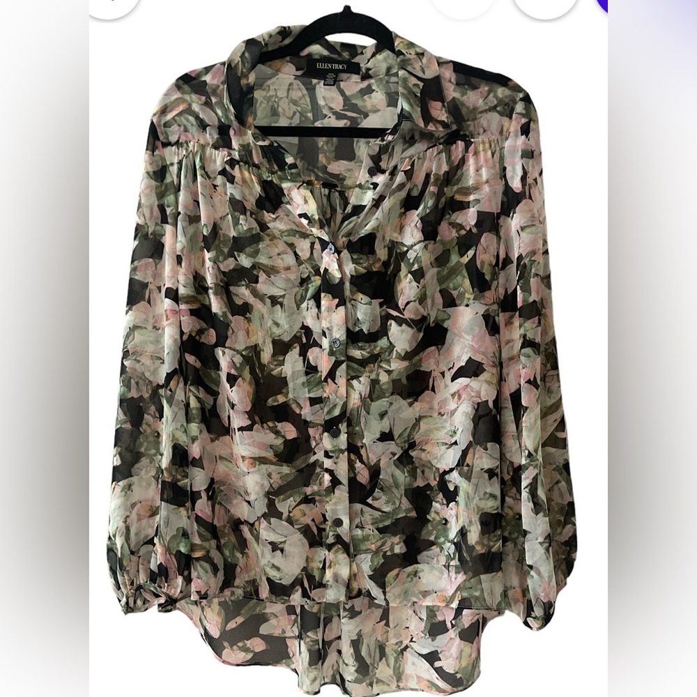 Ellen Tracy floral sheer blouse